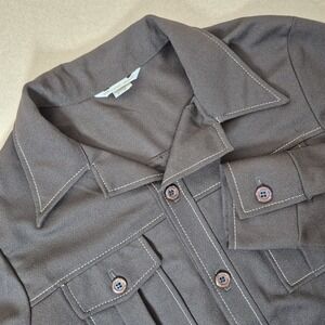 Vintage 70s Double Knit Button-Down Shirt • Size 42 • Brown